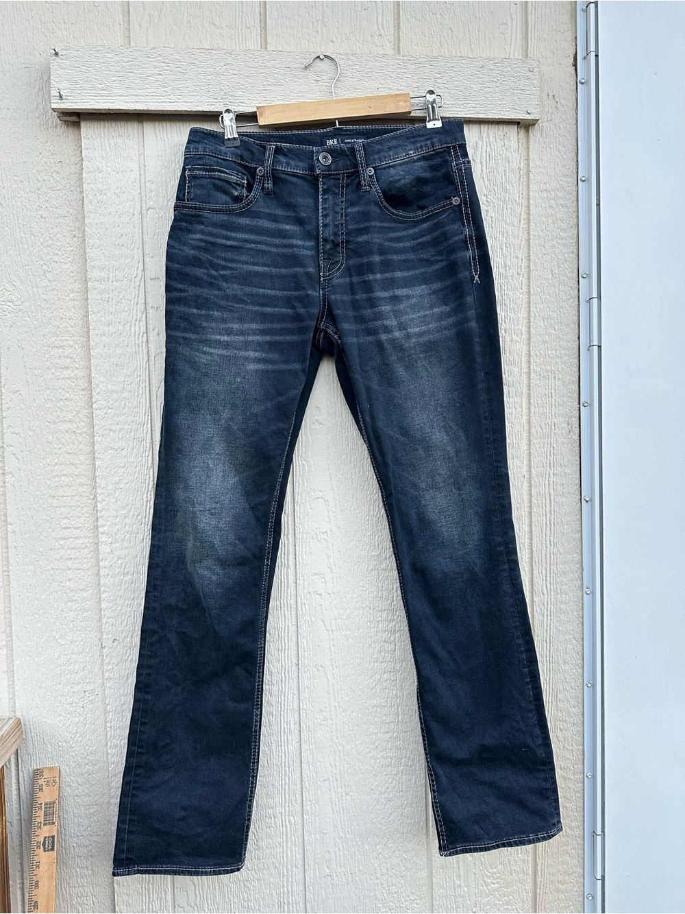 BKE Jake Straight Leg Jeans Men's 32x32 Blue Medium Dark Wash Stretch Denim